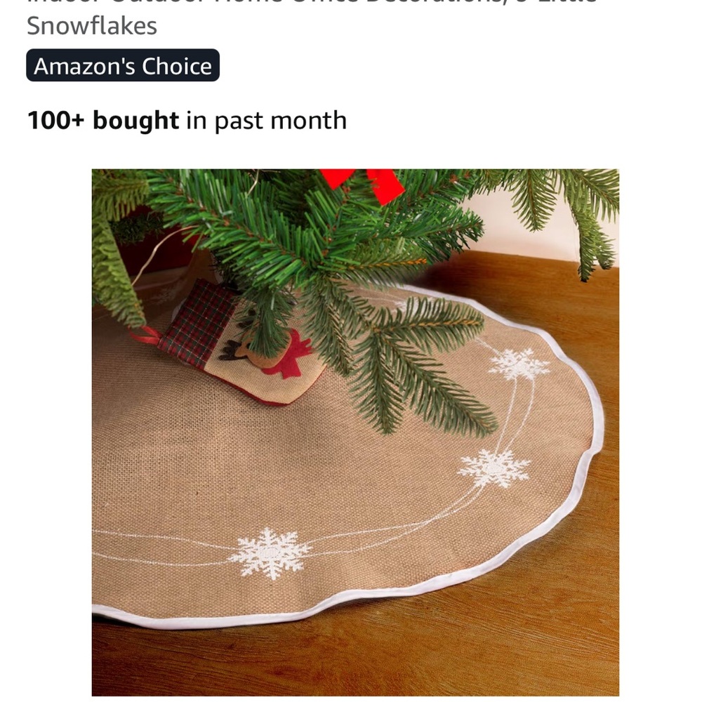 Burlap Christmas Tree Skirt with Snowflakes